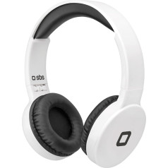 SBS bezvadu DJ Touch austiņas, salokāmas, ergonomiski polsterētas, ar skārienvadību, līdz 18 stundām mūzikas atskaņošanas, USB Micro USB lādēšanas kabelis komplektā, baltas krāsas