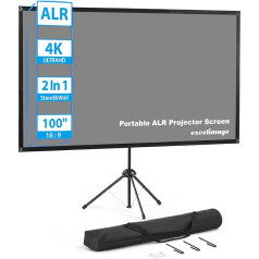 Projektora ekrāns ar statīvu, ALR projekcijas ekrāns, 100 collu 16:9, pārnēsājams projektora ekrāns, augsts kontrasts, darbojas apkārtējā apgaismojumā, viegla uzstādīšana, ideāli piemērots mājas kinozālēm, iekštelpu/āra filmām