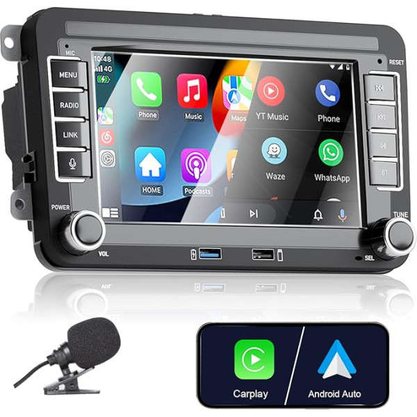 Apple Carplay auto radio VW Golf 5 6 Polo T5 Tiguan Skoda Passat Jetta Caddy B6 B7 Touran Android automašīnai, 7 collu skārienjūtīgais ekrāns ar Bluetooth/FM/AM/USB/RDS/Vehicle Image Backward