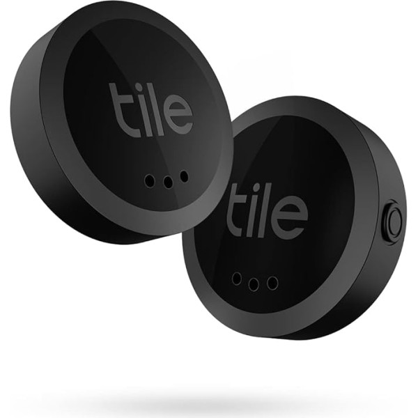 Tile Sticker (2022) Bluetooth atslēgu meklētājs, 2 gab., 45 m diapazons, ietver kopienas meklēšanas funkciju, iOS un Android lietotne, saderīgs ar Alexa un Google Home, melns