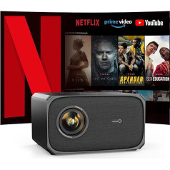 Projektors Oficiālais Netflix un Dolby Audio: Jimveo 4K projektors Atbalsta 26000LM 800ANSI Automātiskā fokusēšana/trapeces korekcija HD 1080P Šķēršļu novēršanas projektors ar WiFi6 Bluetooth Mājas kinozāle