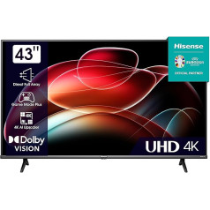 Hisense 43E6KT 108 cm (43 collu) televizors, 4K UHD, Smart TV, HDR, Dolby Vision, Trīs uztvērēji DVB-C/S/S2/T/T/T2, Bezrāmju, Wi-Fi, Bluetooth, Iebūvēta Alexa, DTS Virtual X, Viesnīcas režīms, melns [2023]