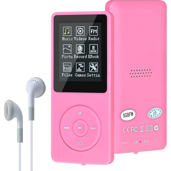 MP3 atskaņotājs, MP3/MP4 digitālais mūzikas atskaņotājs, Lychee Upgrade 8GB portatīvais HiFi skaņas mūzikas atskaņotājs ar mūzikas/video/balsa ierakstīšanu/FM radio/grāmatu lasītājs, atbalsta līdz 64GB (rozā)