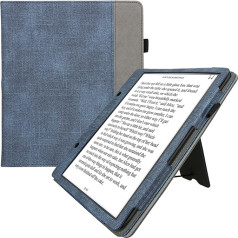 kwmobile Korpuss saderīgs ar Amazon Kindle Scribe Case - Flip korpuss ar siksniņu - mākslīgās ādas vāciņš - tumši zils, pelēks