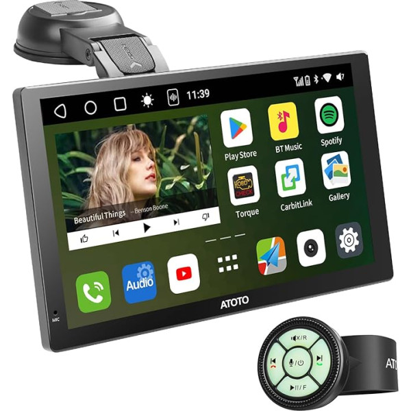 ATOTO P9 7 collu Android autoradio ar QLED displeju, atbalsta bezvadu CarPlay un Android Car, 2+32 GB, GPS, Dual Bluetooth, WiFi, USB un Bluetooth interneta koplietošana, automātiskā aptumšošana, P907SD