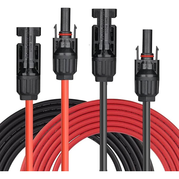 GLIESE Saules kabelis 4 mm², saules kabeļa pagarinātājs 2/3/5/8/10 m, pagarinātājs ar kontaktligzdām un kontaktligzdām (sarkans/melns) (8 m)