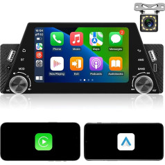 NHOPEEW 1Din auto radio ar bezvadu Carplay un Android Car - 5 collu skārienjūtīgais ekrāns Radio ar pogas atbalstu Mirror Link EQ FM Bluetooth + 12 LED gaismas atpakaļgaitas kamera