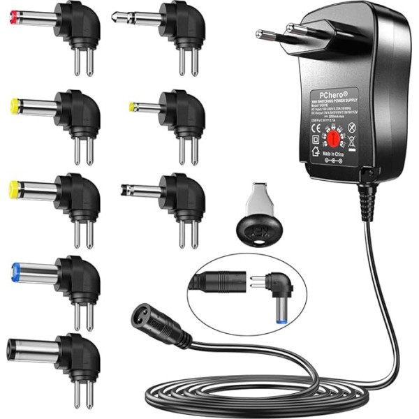 PChero 30W 3V līdz 12V mājsaimniecības elektronikas DC/AC lādētāja komutācijas barošanas adaptera aizstājējs planšetdatora datoram, maršrutētājam, skaļrunim, skaļrunim, LCD drošības kamerām