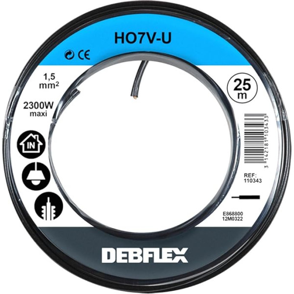 Debflex 110343 HO7V-U 1.5 25 m spole melna