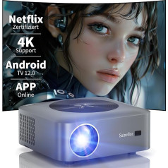 4K projektors, Android OS 12.0, 4GB+32GB, mini projektors ar E-Focus, WiFi6, Bluetooth 5.0, 500 ANSI, FHD 1080P, 4D Keystone, tālummaiņa, 4K atbalsts, saderīgs ar USB, AV, HDMI, viedtālruni, klēpjdatoru, spēli