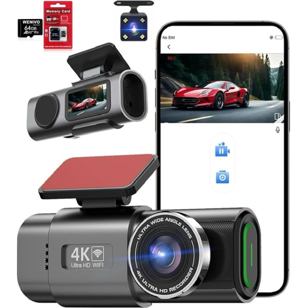 Dash Cam priekšējā un aizmugurējā 4K Autofurgonu stāvvietas kamera DVR WiFi APP GPS Tracker Nakts redzamības G-sensors 24H monitora komplekts WDR 64GB