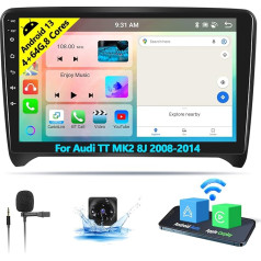 4+64G 8 Core Android 13 Radio 2DIN Audi TT MK2 8J 2008-2014 Bezvadu CarPlay Android auto radio ar ekrānu 9 collu atbalsts Bluetooth GPS FM RDS WiFi SWC DSP/EQ + atpakaļgaitas kamera