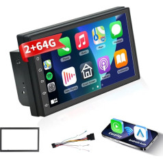 Podofo 2 DIN Android auto radio 2G + 64G Carplay Android auto HiFi 7 collu skārienjūtīgais ekrāns GPS WiFi Bluetooth FM RDS Radio Dual USB Double DIN auto radio video atskaņotājs + ISO adaptera kabelis + rāmis