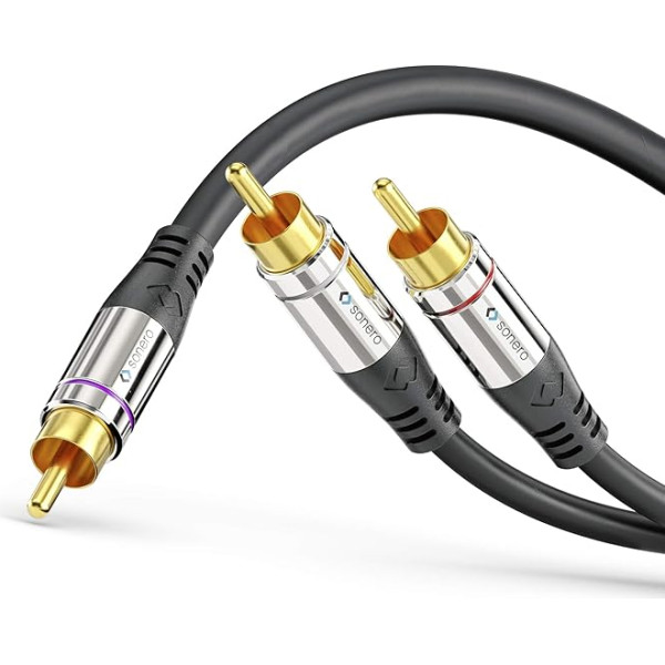 Sonero Premium RCA audio kabelis 1x RCA Male to 2x RCA Male 5,00 m, ar zeltītu kontaktu pārklājumu, melns