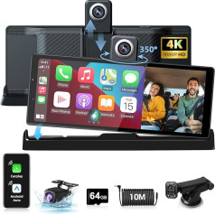 Ekskluzīvs stiprinājums: Carplay displejs Android automašīnas displejs ar 350° pagriežamu 4K Dashcam, 10,26 collu pārnēsājams Driveplay Car Radio Carplay Dual Bluetooth Driving Navigation Siri G-oogle