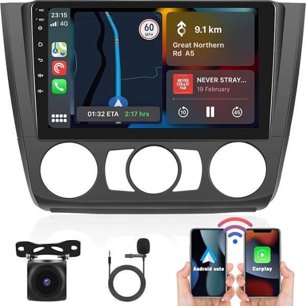 [2+64G] SIXWIN Android 13 autoradio BMW 1. sērijas E81/E82/E87/E88 (2004-2011) ar Carplay/Android Auto/Mirrorlink, 9 collu kapacitīvais skārienjūtīgais skārienjūtīgais ekrāns Atbalsta WiFi/GPS/FM/Bluetooth + AHD kamera