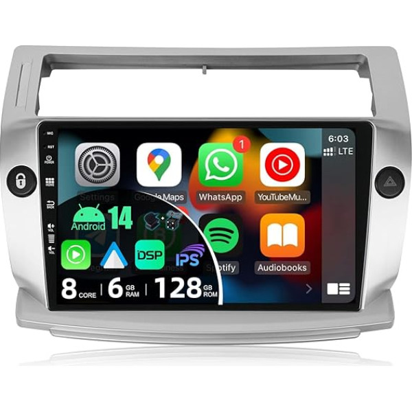 JOYX - [6G+128G] - Android 12 autoradio piemērots Citroen C4/C-Quatre/C-Triomphe (2004-2012) - Wireless Carplay/Android Car - Kamera un mikrofons - IPS 9 collu 2 DIN - DSP SWC WiFi DAB Fast-Boot 360 kamera