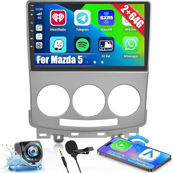 [2G + 64G] Hikity Auto Radio navigācija Mazda 5 2007-2010 Android 13 Wireless Carplay 9 collu ekrāns Radio ar Android auto GPS WiFi atpakaļgaitas kamera FM RDS DSP SWC Bluetooth MIC