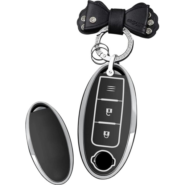 HIBEYO Automašīnas atslēgu futrālis piemērots Nissan atslēgu futrālis atslēgu kastītei Nissan Kicks Tiida Pathfinder Qashqai Murano Note Juke Aizsargājošais vāciņš Case Key Case 3 pogas Black