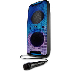 MEDION P61080 Ballīšu apskaņošanas sistēma (Ballīšu skaļrunis ar mikrofonu, karaoke, akumulators, Bluetooth, True Wireless Stereo, 2 x 450 W, krāsaina LED, 2 x USB, 2 x Aux, 2 x mikrofona pieslēgums, kompakts)