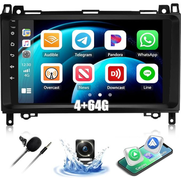 4+64G SIXWIN Android 13 autoradio Mercedes-Benz W169 B160 B170 W639 Vito Viano ar Carplay/Android Auto/Mirrorlink, 9 collu kapacitīvais skārienjūtīgais skārienekrāns Atbalsta WiFi/GPS/FM/Bluetooth/SWC