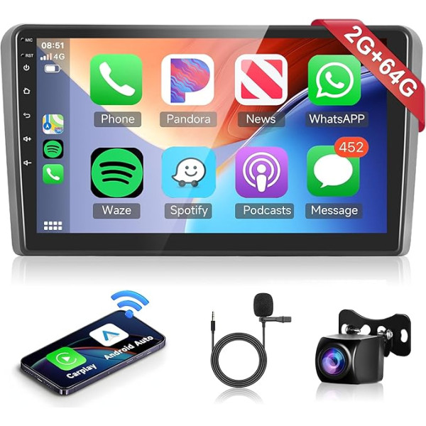 2G + 64G bezvadu Carplay Android 13 Auto radio 2 DIN Audi A3 S3 RS3 8P 8VS 8PA 9 collu auto radio ar Android auto navigāciju GPS WiFi Mirror Link Bluetooth FM/RDS radio DAB/OBD/DVR/EQ/SWC atpakaļgaita