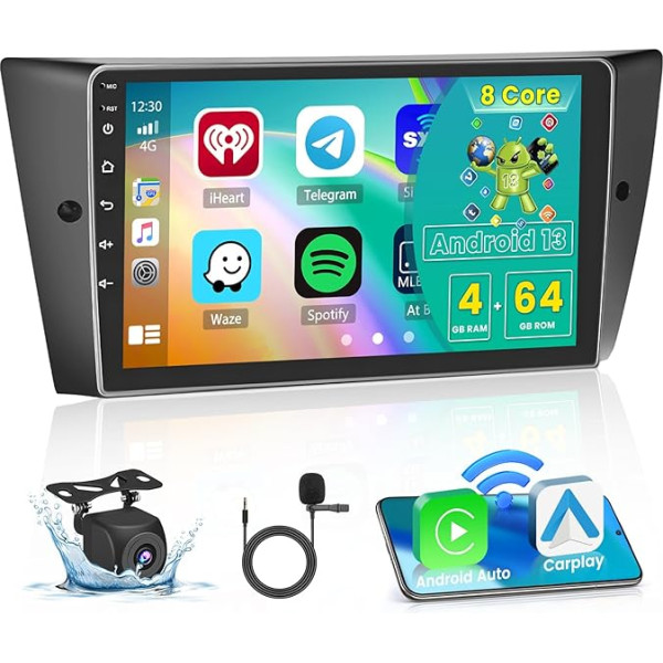 8 kodolu 4GB + 64GB Android 13 auto radio BMW 3 E90 E91 E92 E93 radio bezvadu CarPlay Android auto Bluetooth 9 collu ekrāns auto radio ar navigāciju atpakaļgaitas kamera