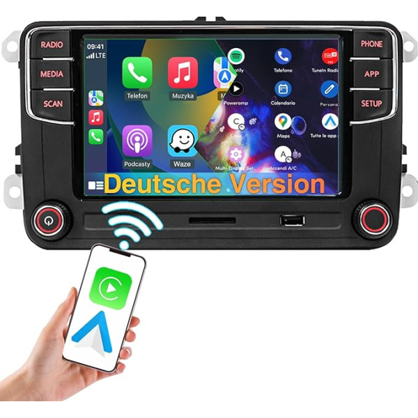 SCUMAXCON RCD360 Pro3 Bezvadu auto radio Carplay Wireless Android automašīnai VW Golf5, Golf6, Polo5, T5, Passat, 2 DIN Bluetooth radio USB RVC ar vācu valodu