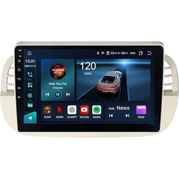 ACAVICA 4 + 64 GB Android 13 Auto radio Fiat 500 500C 2007-2015 Stereo 8-core GPS navigācija ar bezvadu CarPlay Android Car Bluetooth 4G LTE WiFi (White)