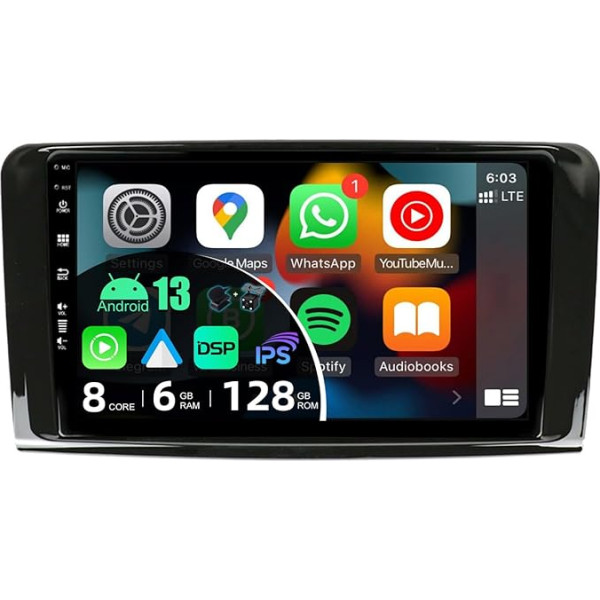 BXLIYER 6G + 128G Android 13 auto radio Benz GL ML klases W164 X164 ML350 ML450 ML500 GL320 GL450 - CarPlay/Android Car - Kamera un mikrofons - IPS 9 collu 2 Din - DAB stūres rata vadība Fast Boot