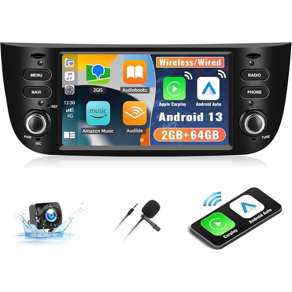 2G + 64G CAMECHO Android 13 Auto Radio priekš Fiat Punto (2010-2016) Linea (2012-2015) ar bezvadu Apple CarPlay Android Car 6,2 collu ekrāns ar Bluetooth WiFi WiFi FM RDS EQ GPS SWC + atpakaļgaitas kamera