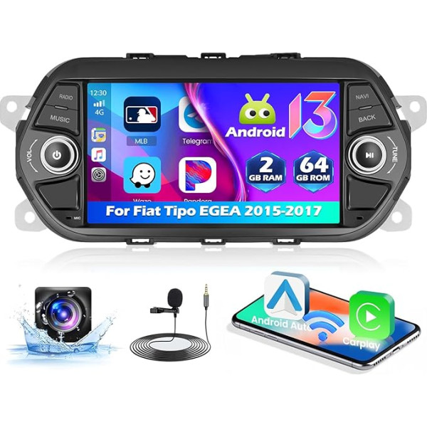 Hikity Android auto radio Fiat Tipo Egea 2015-2017, 7 collu skārienjūtīgais ekrāns ar navigāciju Bezvadu Carplay Android Auto WiFi BT FM RDS Canbus