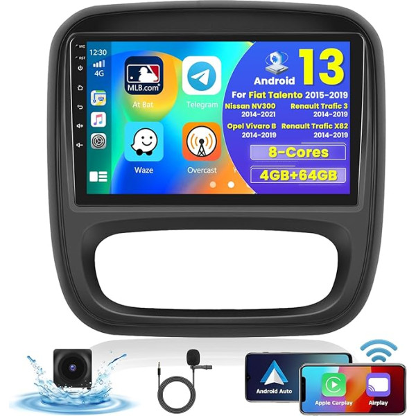 [8Cores 4G + 64G] Hikity Auto Radio Android 13 Renault Trafic Opel Vivaro B Fiat Talento Nissan NV300 9 collu Touch Display Auto Radio ar 1280 x 720 pikseļu 32EQ FM RDS Wireless Carplay Android Car