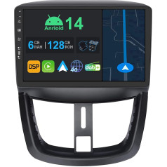 YUNTX 9 collu Android 13 auto radio ar satelītnavigāciju Peugeot 207 2006-2015 | Octa Core | 6GB 128GB | Iebūvēts 4G LTE | CarPlay un Android Car | DSP | DAB | QLED | Dual Band WiFi | Bluetooth 5.0 | GPS