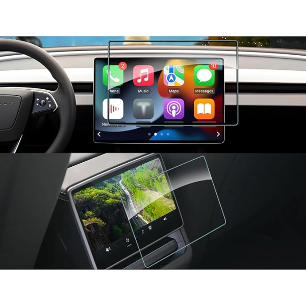 SHAOHAO Saderīgs Tesla Model3 Highland 2024 2025 Seat Screen + Navigator Aizsargplēve Aizmugurējā izklaides sistēma Izturīgs pret skrāpējumiem 9H Pirkstu nospiedumu izturīgs rūdīta stikla ekrāna aizsargplēve Iepakojums no