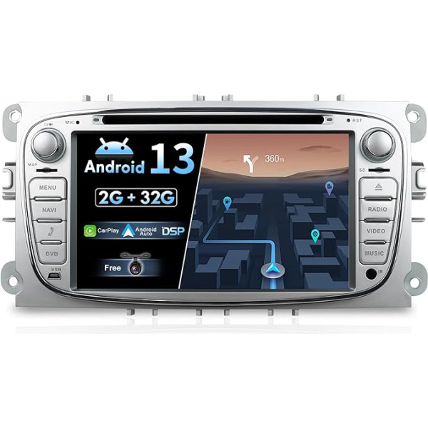 BXLIYER Android 13 auto radio Ford Focus/Mondeo/S-Max/C-Max/Galaxy - Bezvadu CarPlay Android Car - MIC + aizmugures skata kamera - 2G + 32G - 7 collu 2 DIN - DAB stūres vadības pults Fast Boot WiFi DSP