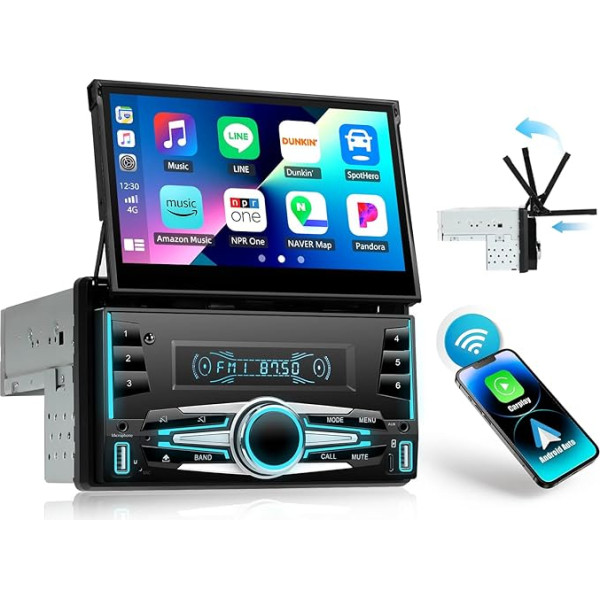 CAMECHO 2 DIN Carplay bezvadu Android auto, 7 collu automātiskais ekrāns, auto radio ar Bluetooth brīvroku sistēmu Mirror Link FM USB/Type-C/AUX-in