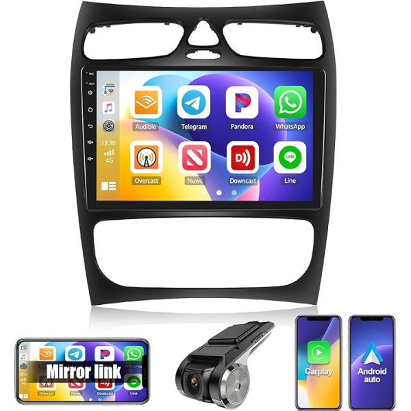 SIXWIN 2+64G Android 13 auto radio Mercedes Benz C klases W203 C200 C200 C320 C350 CLK W209 S203 A209 ar Wireless CarPlay Android Car Mirrorlink, 9 collu ekrāns ar HiFi navigāciju Bluetooth RDS WiFi