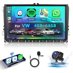 Hodozzy 4GB + 64GB Android auto radio VW Golf 5 6 Passat B6 B7 Jetta Polo Touran Caddy Sharan Seat 9 collu skārienjūtīgais ekrāns ar Carplay Android auto navigācija WiFi Bluetooth FM/RDS DSP Canbus atpakaļgaita