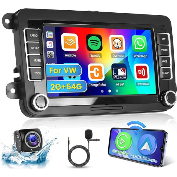 Hikity Bezvadu Carplay auto radio VW Golf 5 6 V VI Passat Polo Caddy Tiguan EOS Scirocco 2 + 64G Android 13,7 collu Double DIN radio ar GPS Android Auto Bluetooth WiFi RDS FM Mic atpakaļgaitas kamera