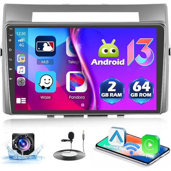 [2+64G] Hikity Android 13 auto radio Toyota Verso 2004-2009 Bezvadu Carplay Android automašīnas 9 collu skārienjūtīgā displeja auto radio ar GPS navigāciju Bluetooth FM RDS WiFi atpakaļgaitas kamera