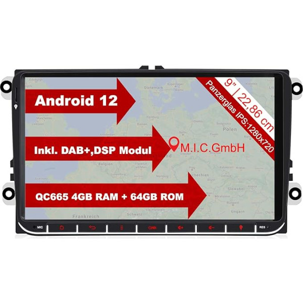 M.I.C. AV9V2 Android 10 auto radio ar navigāciju Qualcomm Snapdragon 665 4G + 64G, nomaiņa VW Golf T5 Touran Passat RNS RCD Skoda Seat: SIM DAB Plus Bluetooth 5.0, WiFi 2DIN 9