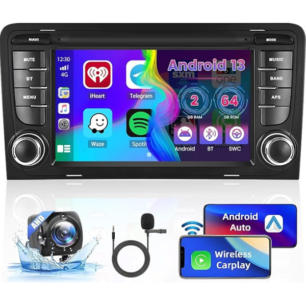 2GB + 64GB Android 13 Auto radio priekš Audi A3 8P (2003-2012), RS3 Sportback (2011-2012) Radio bezvadu Apple CarPlay Android Car Bluetooth 8 collu ekrāna auto radio ar navigācijas sistēmu