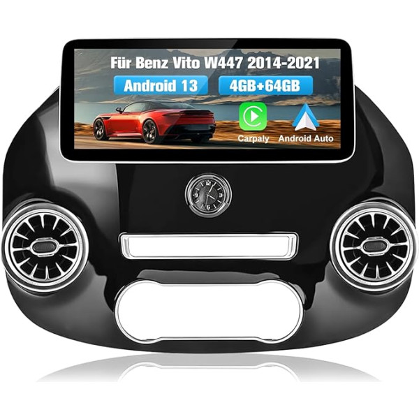 AWESAFE Android 13 Radio priekš Benz Vito W447 2014-2021 ar 12,3 collu ekrānu 4GB + 64GB Vadāmā stūres rata vadība Navigācija Carplay Android Car Bluetooth atbalsta 4G SIM karti, aizmugures skata kamera