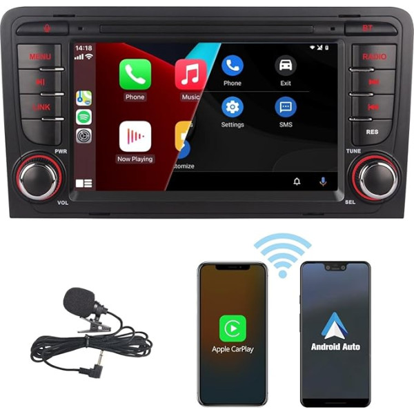 HLLECARMO Auto radio bezvadu Carplay Audi A3 8P S3 RS3 Sportback radio Bluetooth ar 7 collu ekrānu, skārienjūtīgo displeju AM/FM USB mikrofons