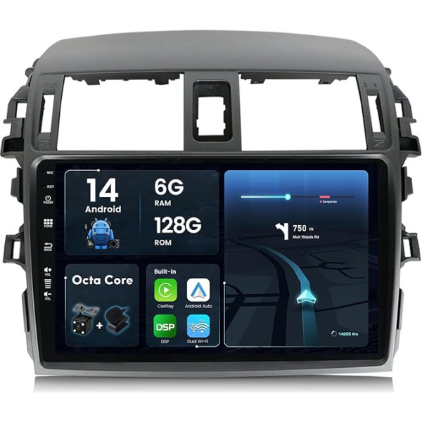 BXLIYER 6G + 128G Octa Core Android 14 Auto radio Toyota Corolla Altis (2009-2013) - CarPlay/Android Car - LED atpakaļgaitas kamera un mikrofons - IPS 9 collu 2 DIN - DAB stūres vadības stūres rata vadība Fast Boot