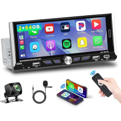 Inefala Android 13 Auto radio 1 DIN CarPlay ar ekrānu (2 + 64G) 6,9 collu Bluetooth auto radio ar bezvadu Android Car Play Mirror Link FM RDS GPS WiFi USB Type C atpakaļgaitas kamera