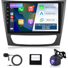 Hodozzy 2G + 64G Android auto radio Mercedes Benz W211 W219 E klases CLS klasei 2005-2008 Carplay Android automašīnai, 9 collu skārienjūtīgais ekrāns ar navigāciju WiFi Bluetooth HiFi FM RDS Canbus atpakaļgaitas kamera