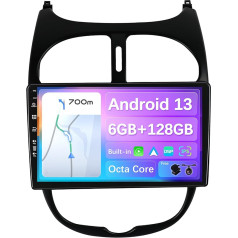 BXLIYER - [6G + 128G Octa-Core] - Android 13 IPS auto radio piemērots Peugeot 206 (2002-2010) - Bezvadu CarPlay/Android Car - Kamera un mikrofons - 9 collu 2 DIN - DAB stūres vadības stūres rats Fast Boot 360-CAM WiFi