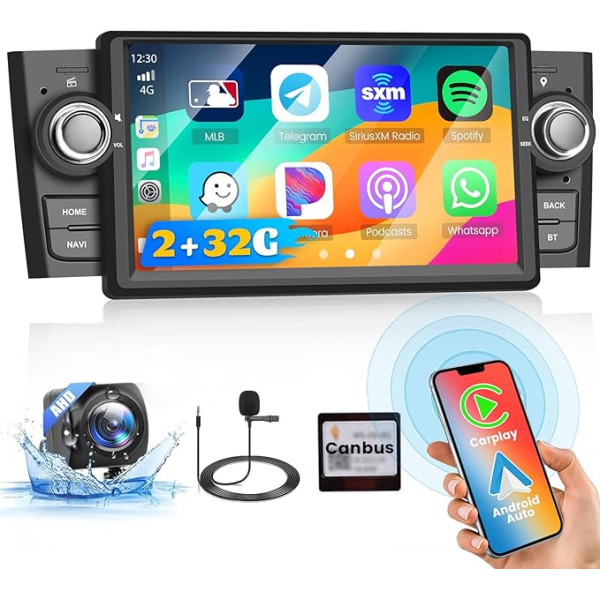 Inefala 2 + 64 GB Android auto radio Fiat Punto 2005-2009 / Linea 2007-2011, 7 collu skārienjūtīgais ekrāns CarPlay 2 DIN auto radio ar Android Car, Mirror Link, WiFi, GPS, RDS FM, AHD atpakaļgaitas kamera